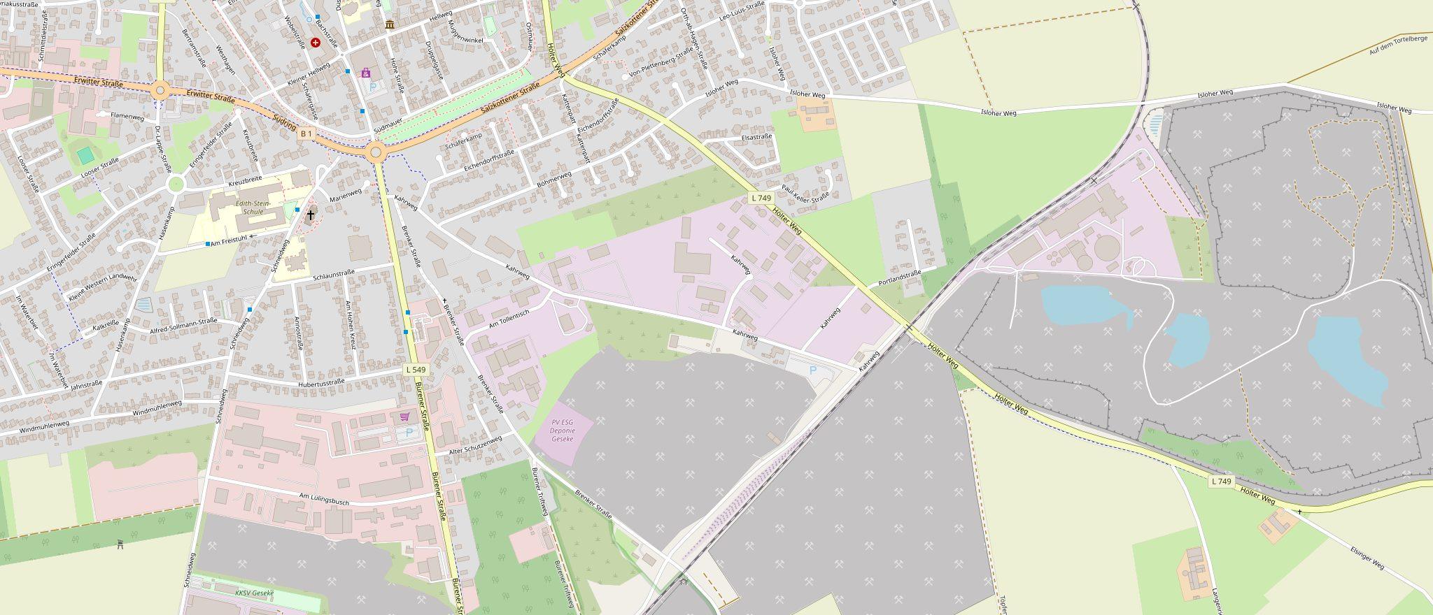 Kartenausschnitt von Geseke mit Werkstatt (Kahrweg 21) und SB-Waschpark (Kahrweg 49)